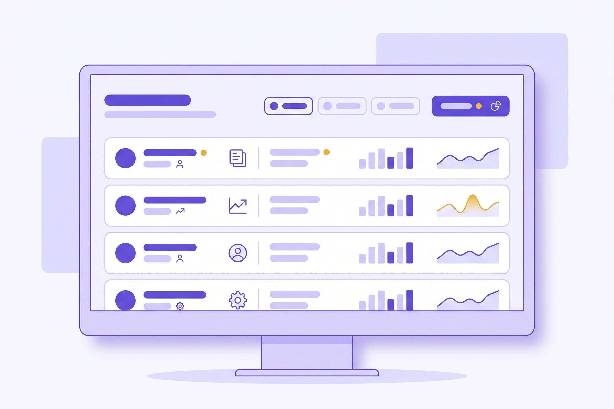 Finance operations professional reviewing a multi-account dashboard with violet interface accents and gold highlights