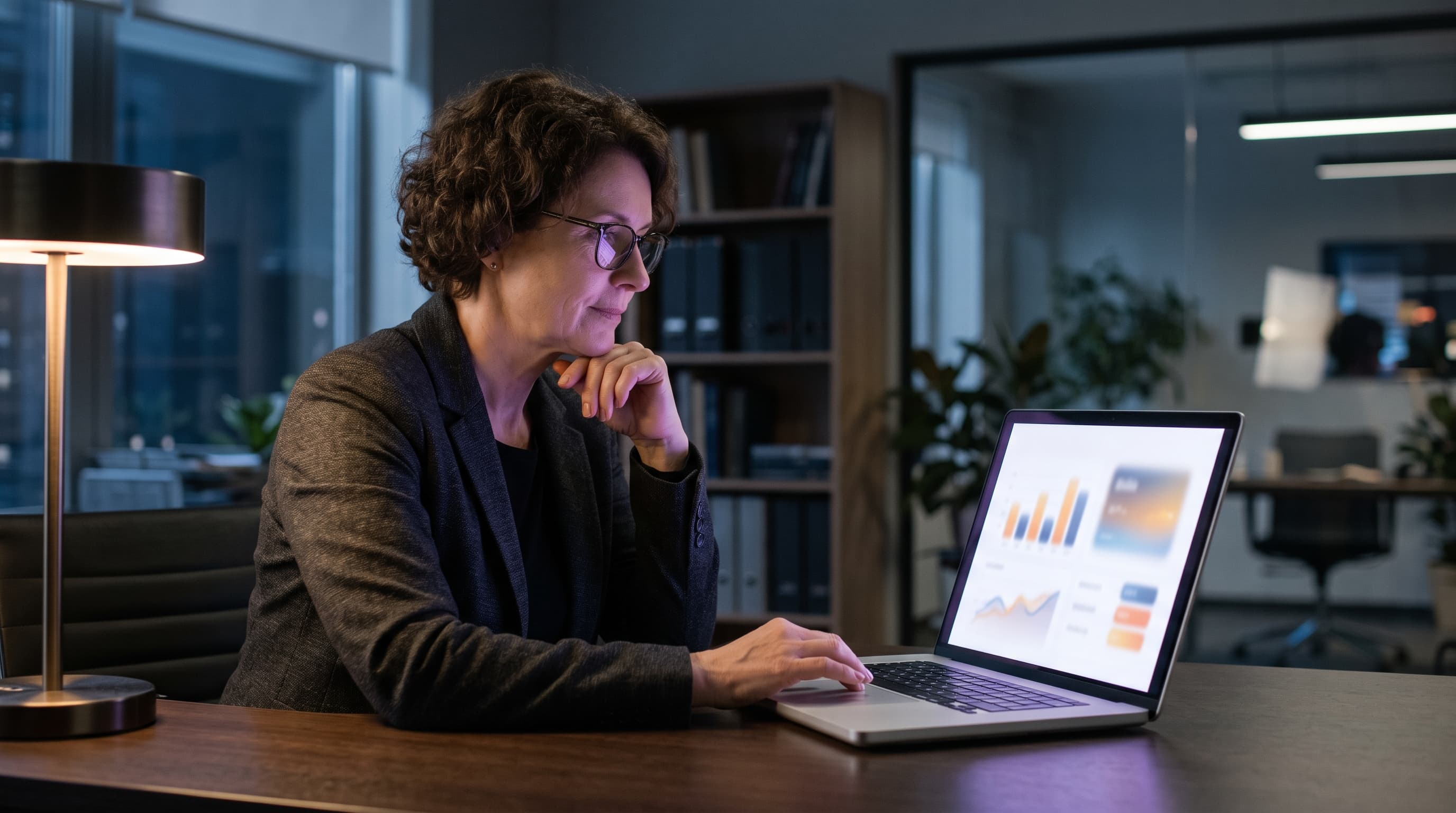 A high-risk business owner in an iGaming or forex office reviewing EMI account approval documents