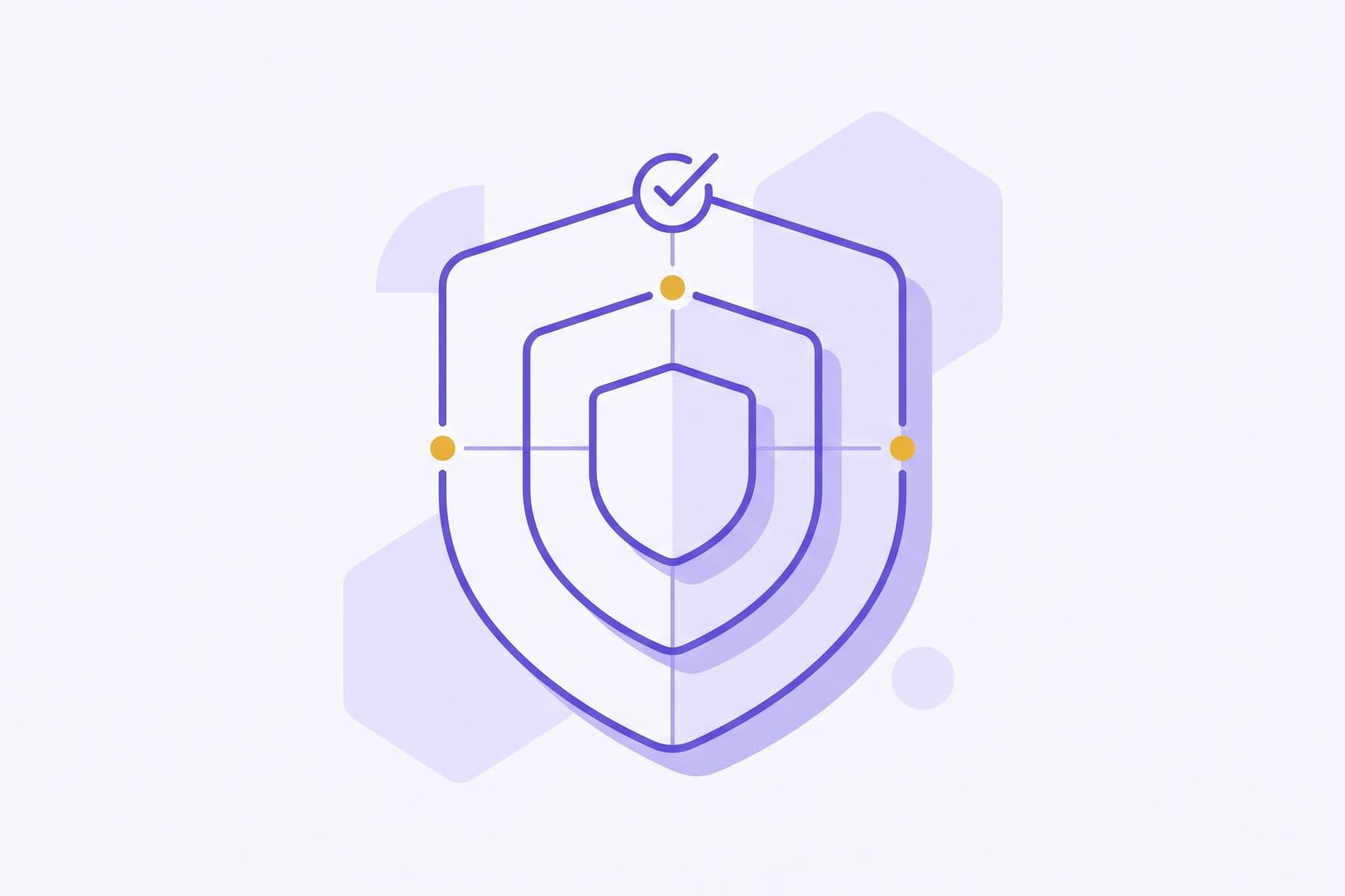 Abstract layered shield motif representing financial oversight, in violet and gold brand tones, with no seals or emblems