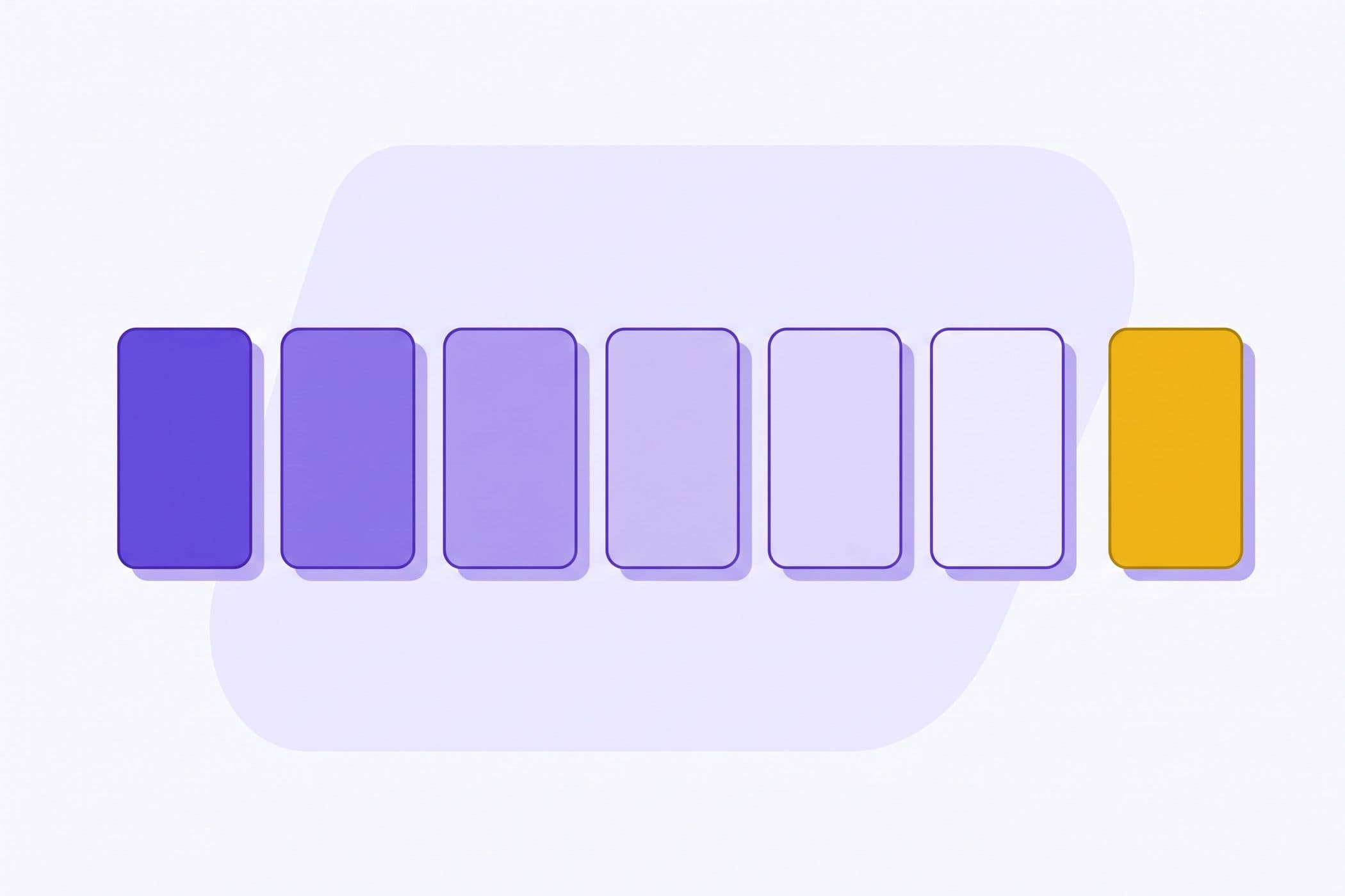 A rolling release schedule shown as blocks fading from deep violet to lavender with a gold block releasing