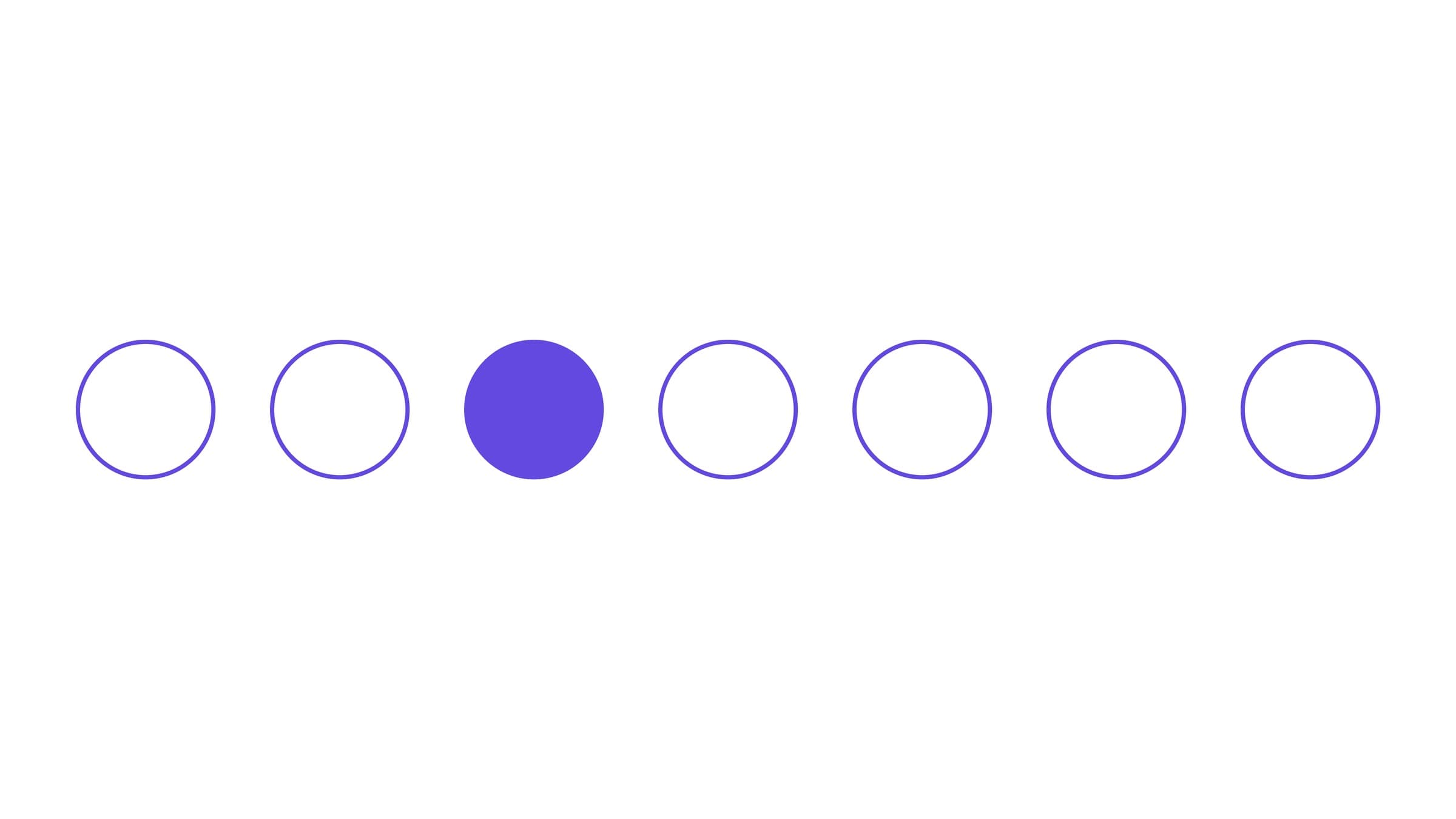 Flat vector chart of seven circles, one filled violet and six outlined, representing the one domain of seven audited that publishes a banking-as-a-service price