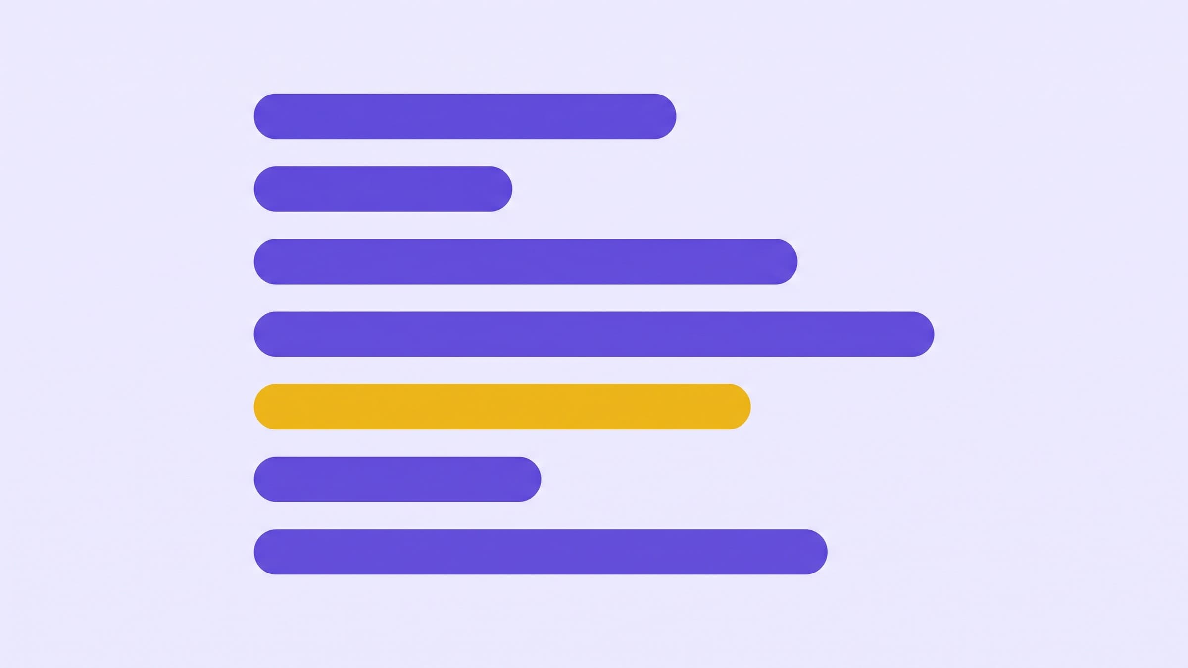 Flat vector diagram of seven stacked fee-line bars, six violet and one gold, representing the seven lines a banking-as-a-service quote is built from